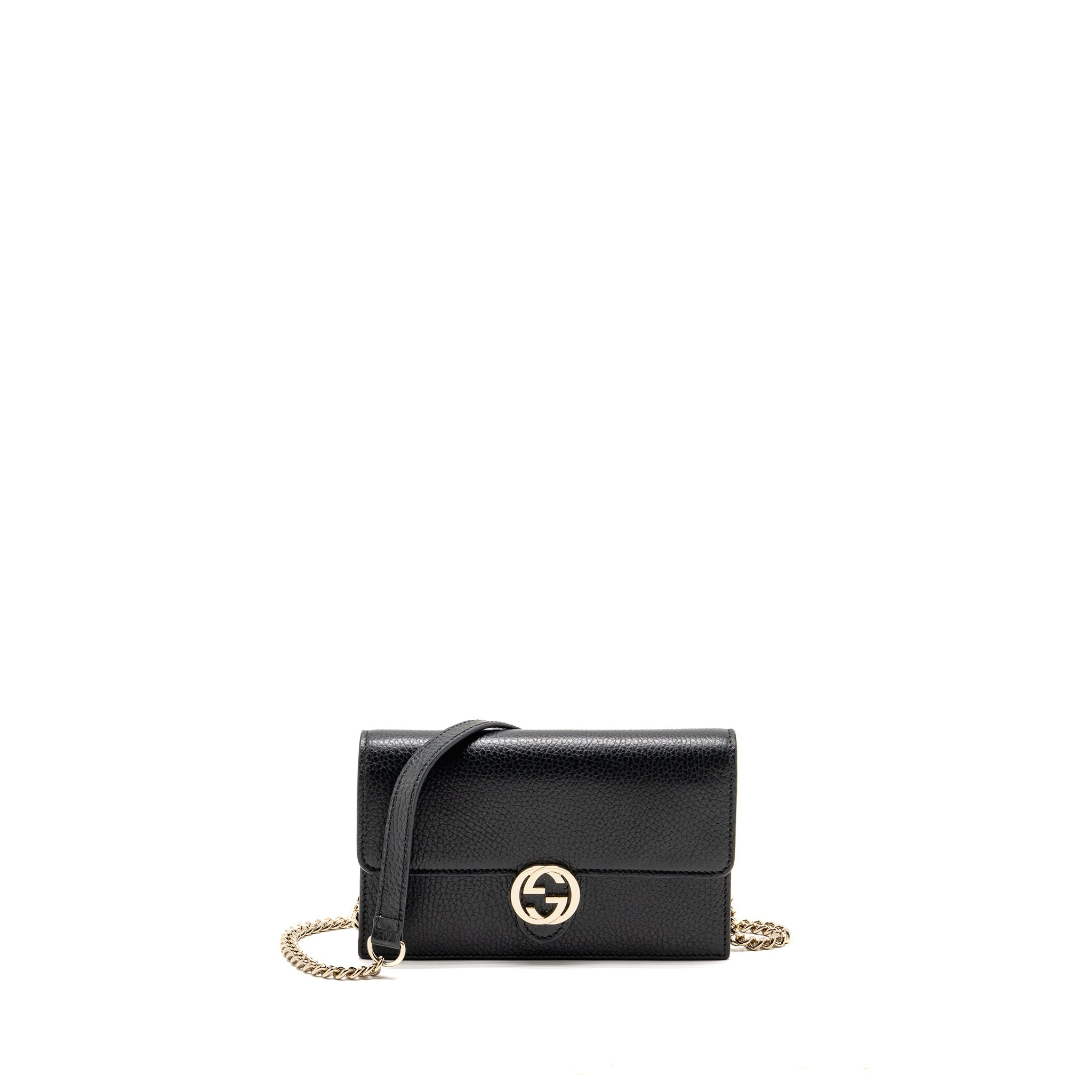 GUCCI INTERLOCKING CHAIN WALLET CALFSKIN BLACK GHW