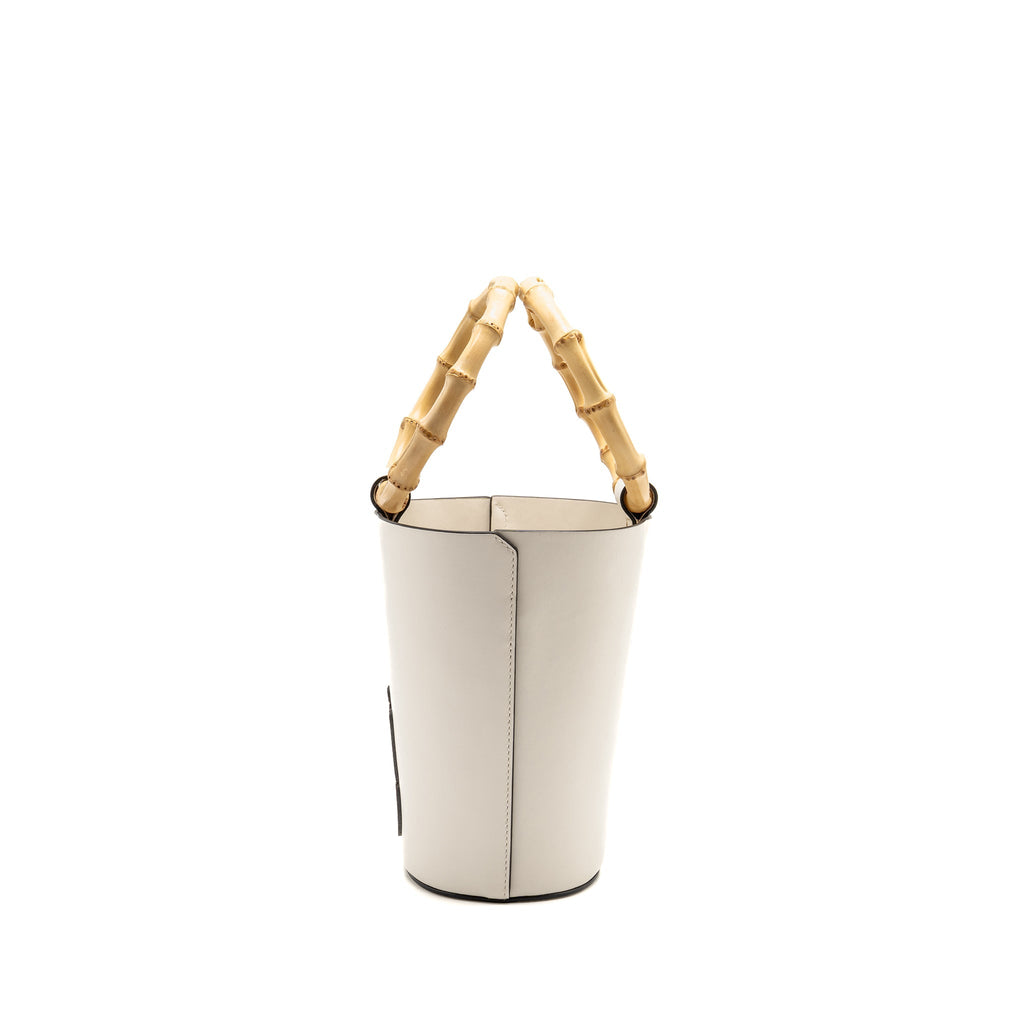 MIU MIU CITY SPORT BAMBOO HANDLE BUCKET BAG LEATHER WHITE GHW
