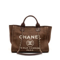 CHANEL DEAUVILLE TOTE BAG CANVAS DARK BROWN LGHW (MICROCHIP)