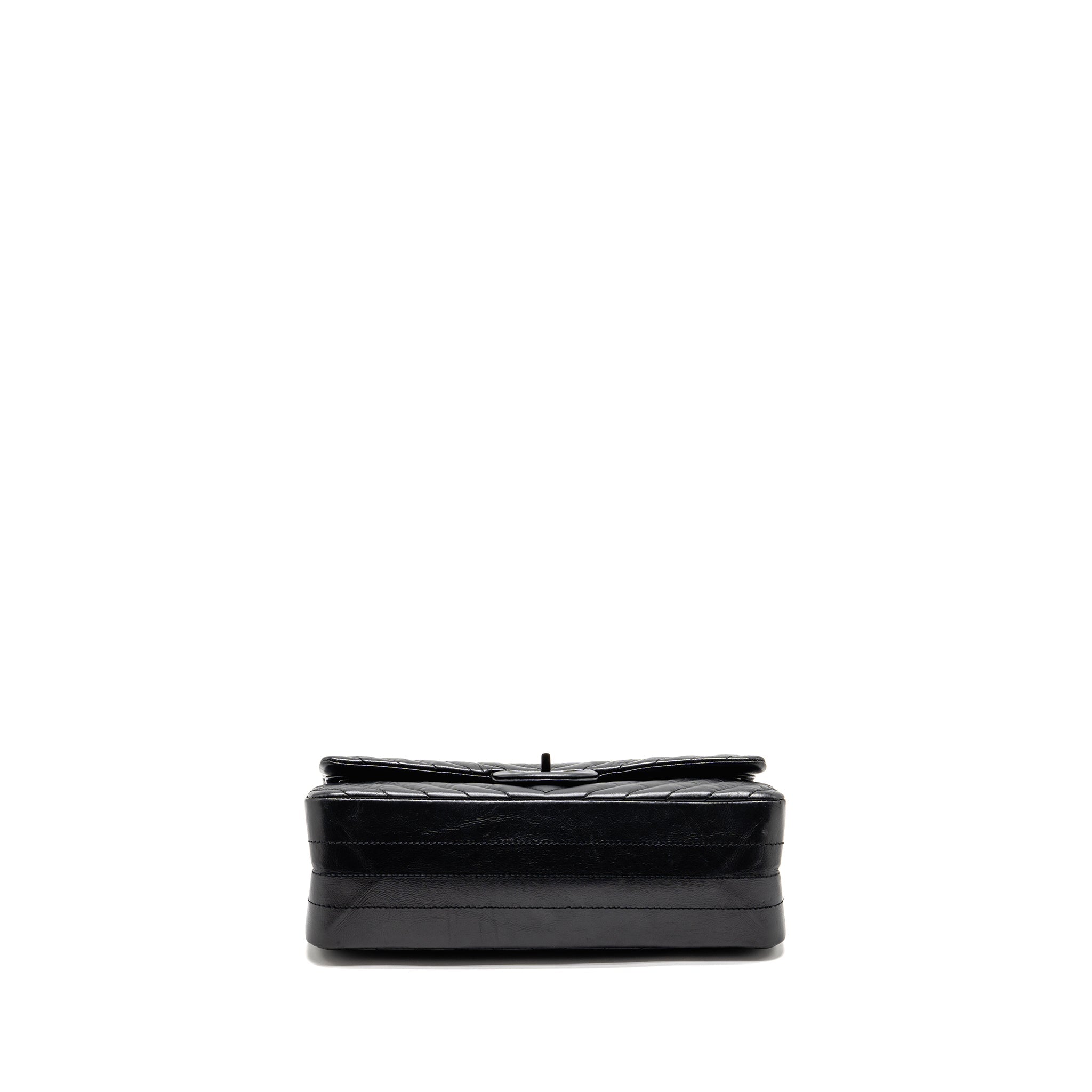 CHANEL SMALL 2.55 REISSUE DOUBLE FLAP BAG CHEVRON AGED CALFSKIN SO BLACK