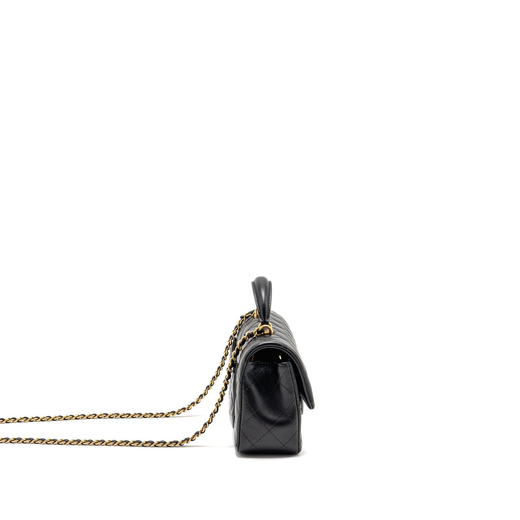 CHANEL TOP HANDLE MINI RECTANGULAR LAMBSKIN BLACK GHW (MICROCHIP)