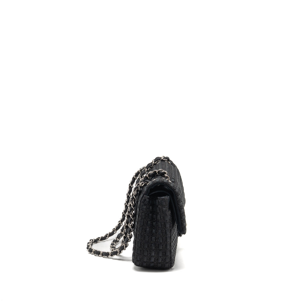 CHANEL MEDIUM CLASSIC DOUBLE FLAP BAG TWEED BLACK SHW