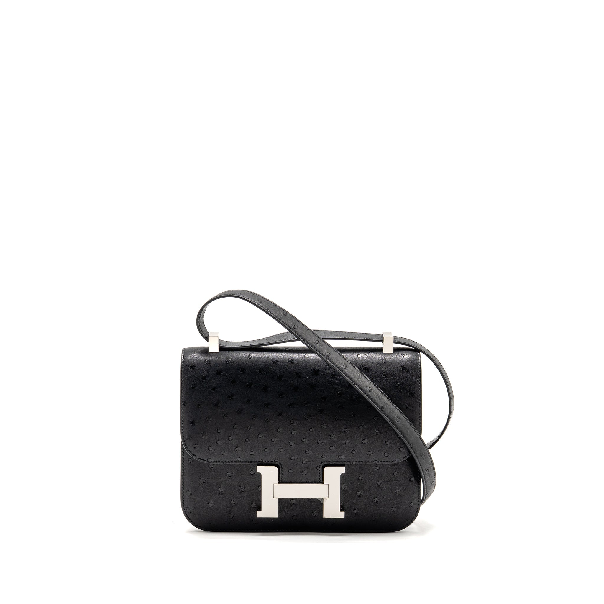 HERMES CONSTANCE 24 OSTRICH BLACK SHW