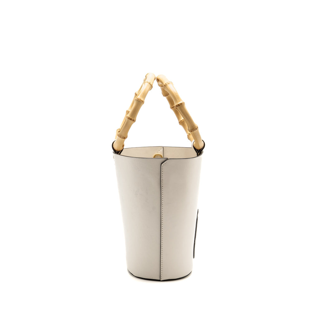 MIU MIU CITY SPORT BAMBOO HANDLE BUCKET BAG LEATHER WHITE GHW