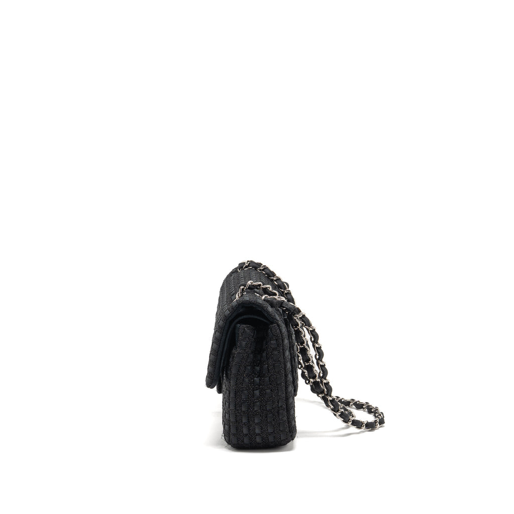CHANEL MEDIUM CLASSIC DOUBLE FLAP BAG TWEED BLACK SHW