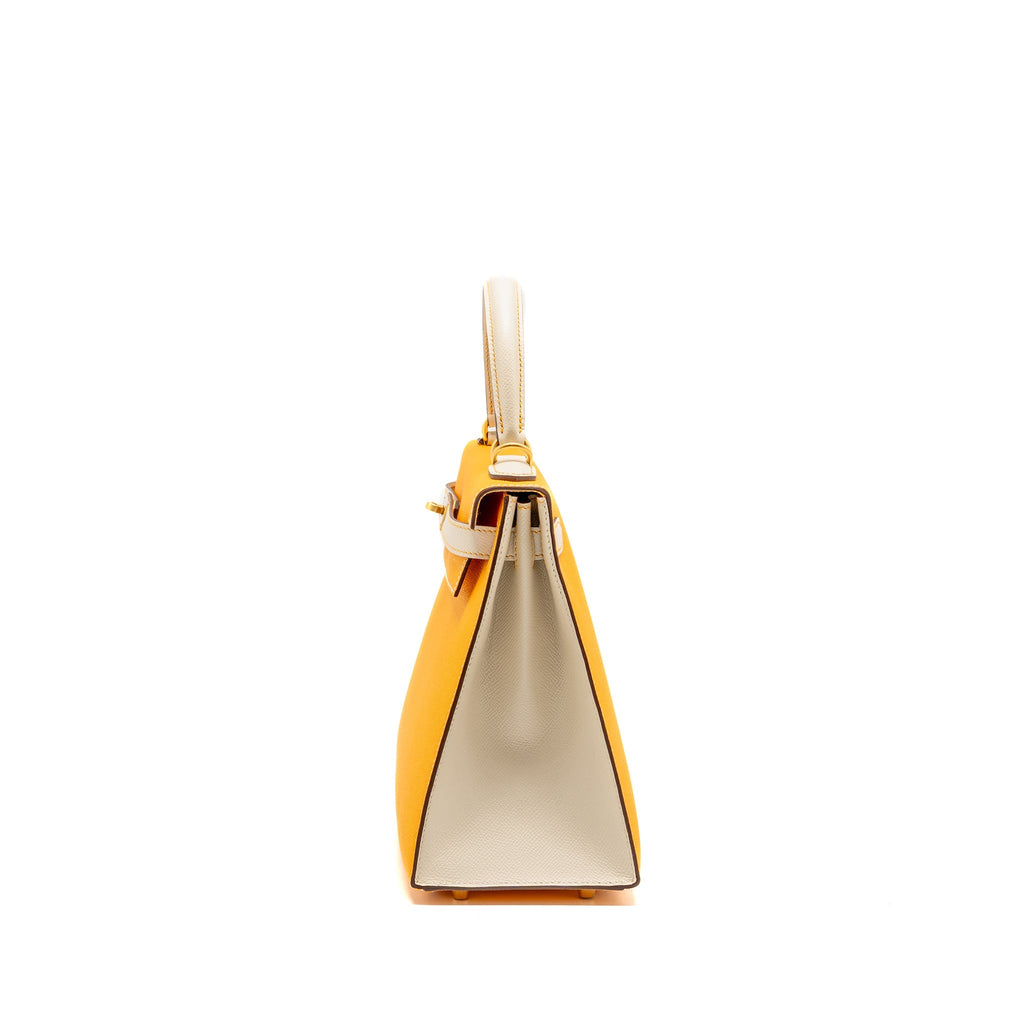 HERMES KELLY 28 SPECIAL ORDER EPSOM JAUNE D’OR/CRAIE BRUSHED GHW