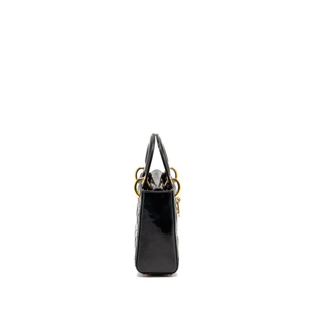 DIOR MINI LADY DIOR PATENT BLACK GHW