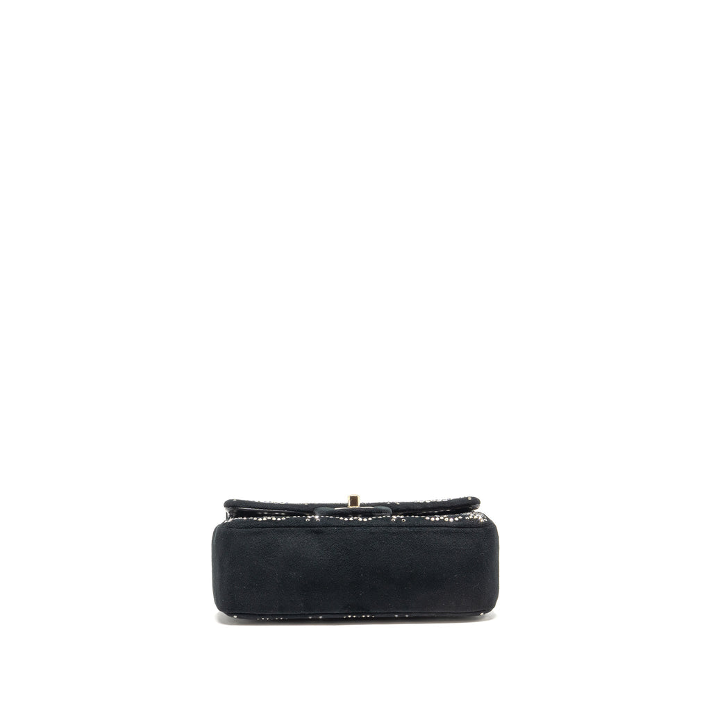 CHANEL MINI RECTANGULAR FLAP BAG VELVET WITH CRYSTAL BLACK LGHW