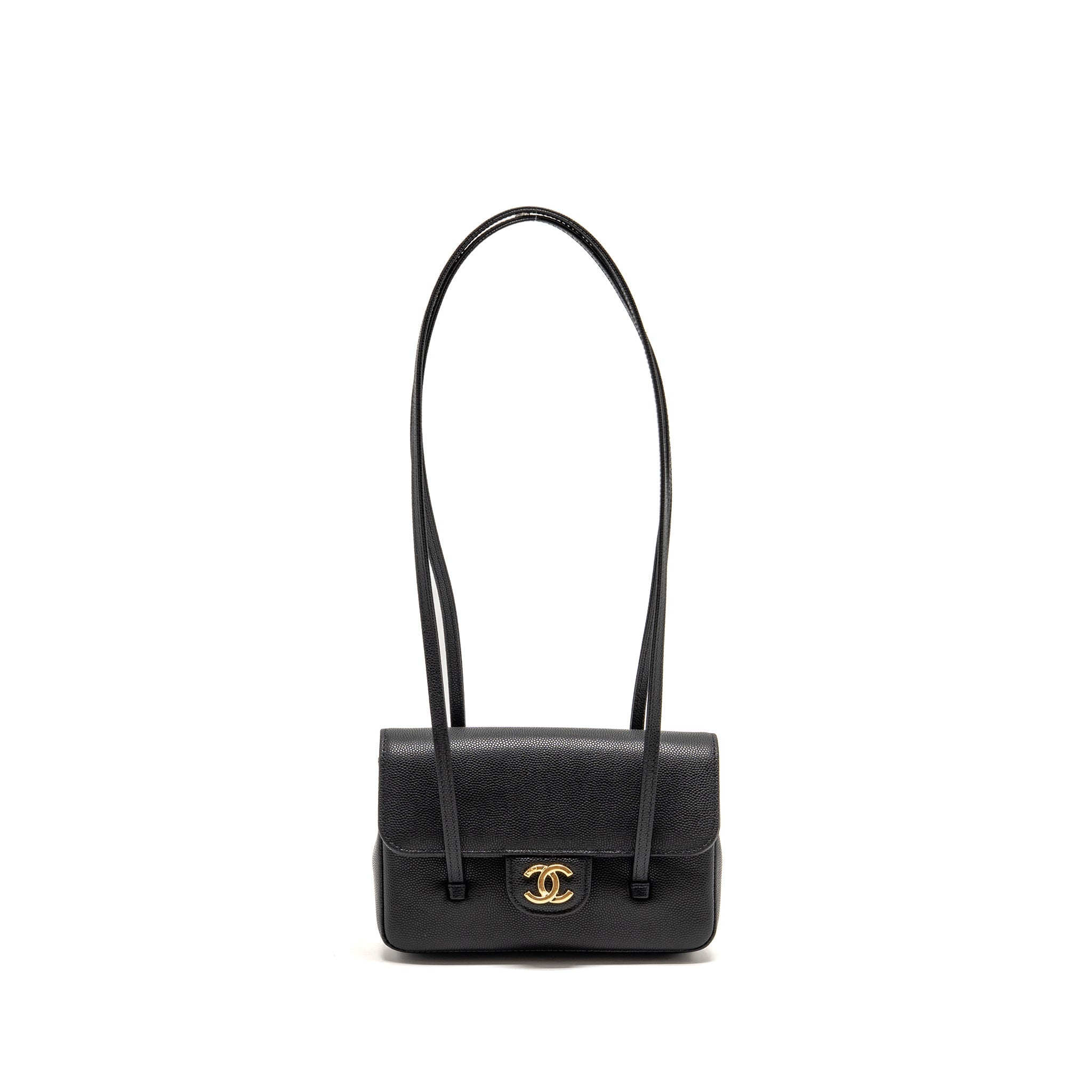 CHANEL 26P PREPPY COCO CLUTCH WITH LEATHER STRAP GRAINED SHINY CALFSKIN BLACK GHW (MICROCHIP)