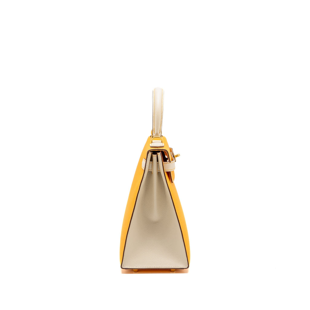 HERMES KELLY 28 SPECIAL ORDER EPSOM JAUNE D’OR/CRAIE BRUSHED GHW