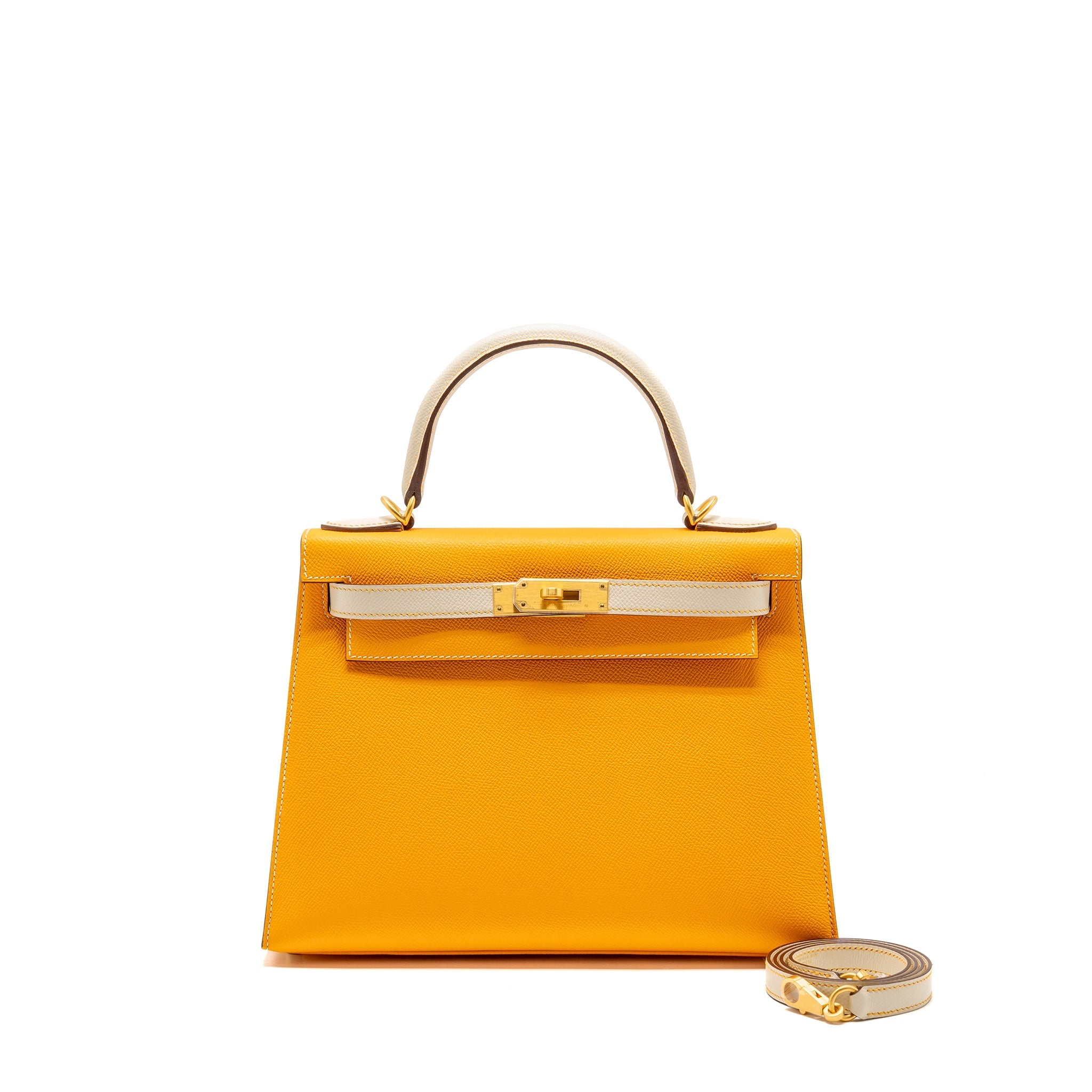 HERMES KELLY 28 SPECIAL ORDER EPSOM JAUNE D’OR/CRAIE BRUSHED GHW