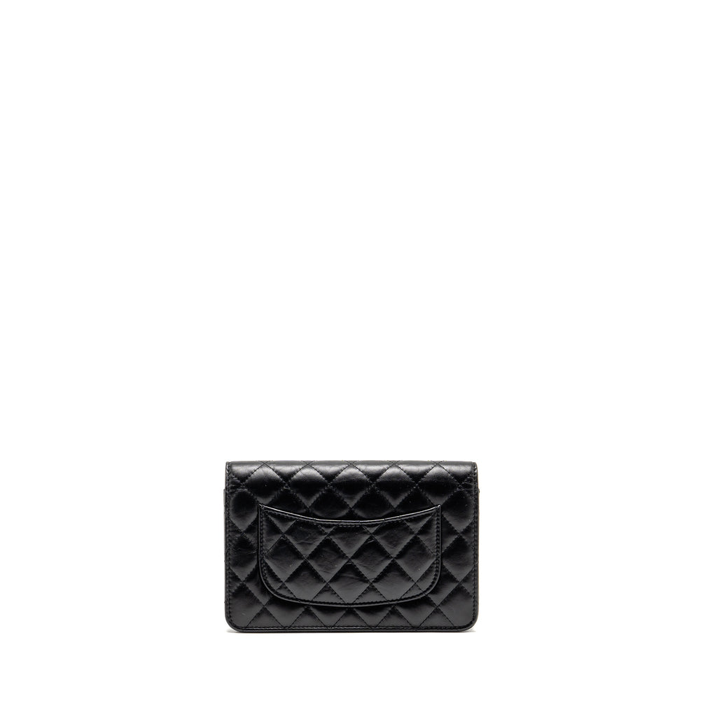 CHANEL 2.55 REISSUE WALLET ON CHAIN AGED CALFSKIN BLACK GHW (MICROCHIP)