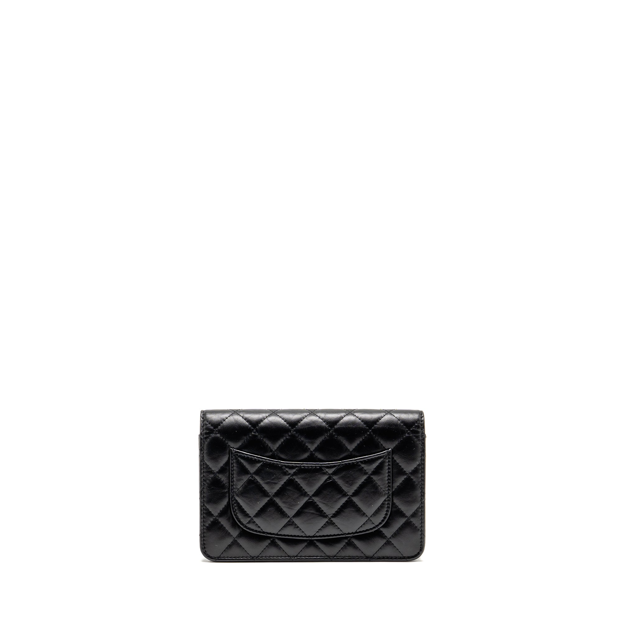 CHANEL 2.55 REISSUE WALLET ON CHAIN AGED CALFSKIN BLACK GHW (MICROCHIP)