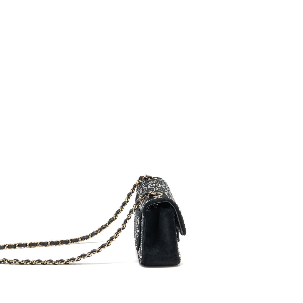 CHANEL MINI RECTANGULAR FLAP BAG VELVET WITH CRYSTAL BLACK LGHW