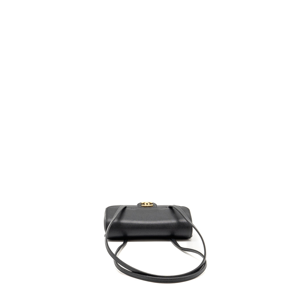 CHANEL 26P PREPPY COCO CLUTCH WITH LEATHER STRAP GRAINED SHINY CALFSKIN BLACK GHW (MICROCHIP)