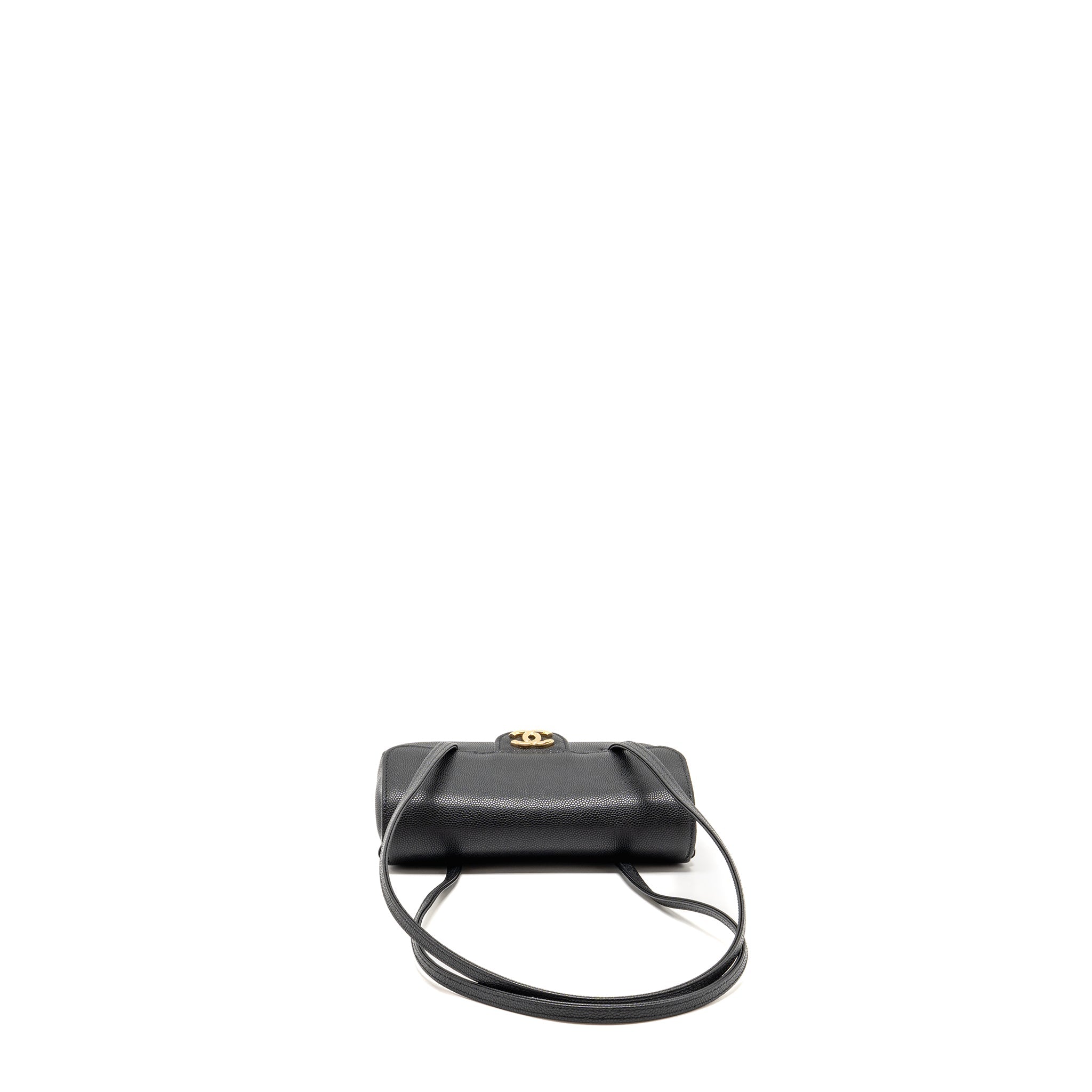 CHANEL 26P PREPPY COCO CLUTCH WITH LEATHER STRAP GRAINED SHINY CALFSKIN BLACK GHW (MICROCHIP)
