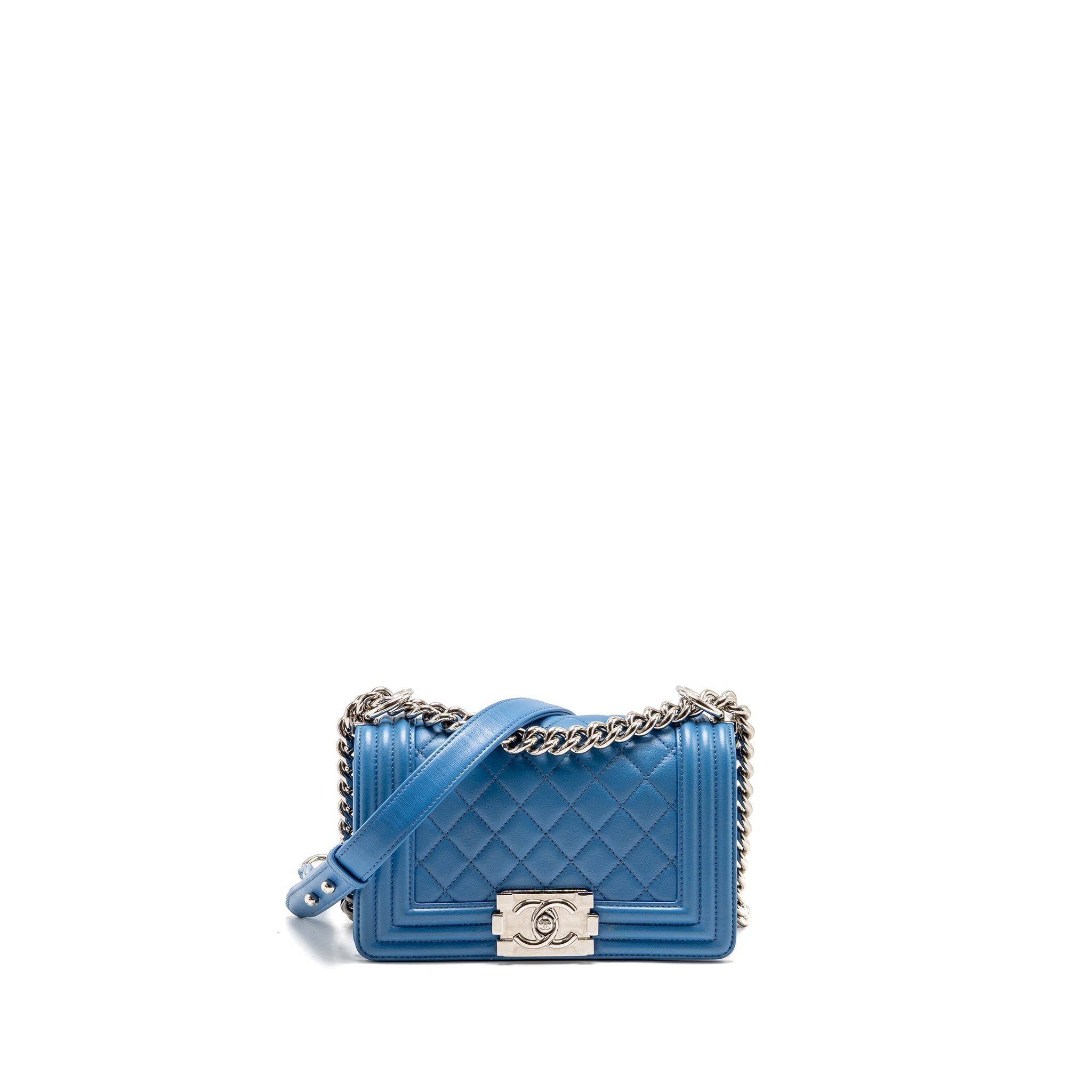 CHANEL SMALL BOY BAG CALFSKIN BLUE SHW