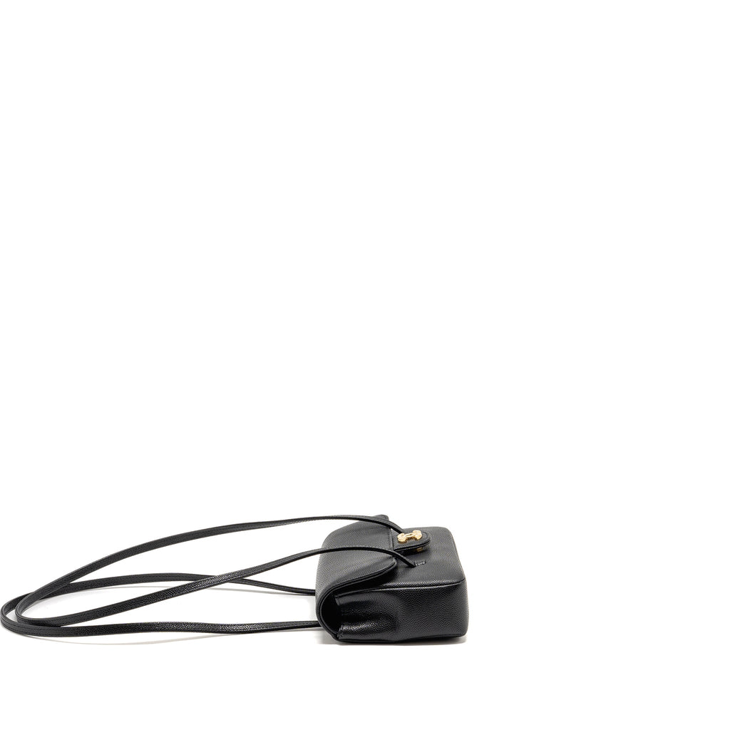 CHANEL 26P PREPPY COCO CLUTCH WITH LEATHER STRAP GRAINED SHINY CALFSKIN BLACK GHW (MICROCHIP)