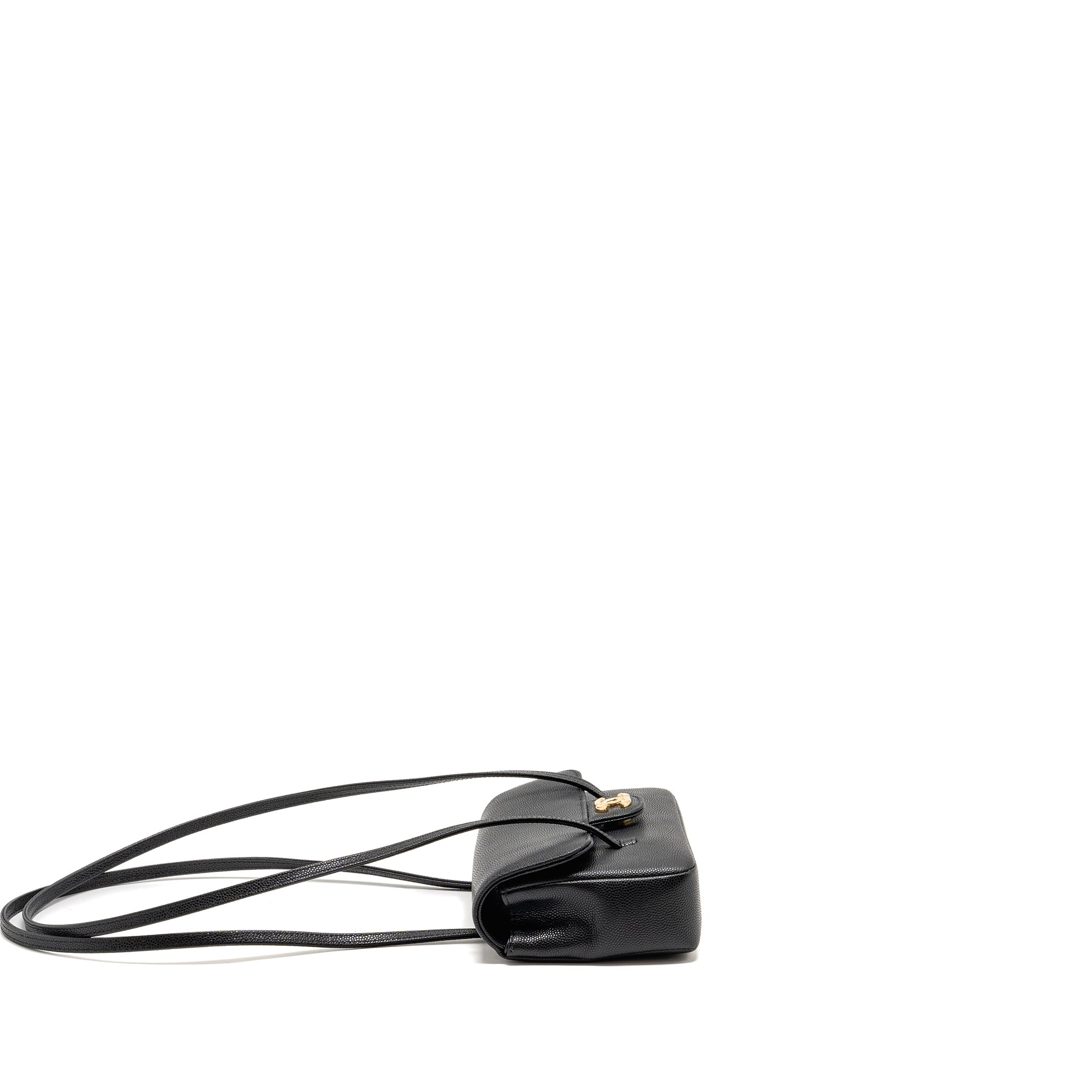 CHANEL 26P PREPPY COCO CLUTCH WITH LEATHER STRAP GRAINED SHINY CALFSKIN BLACK GHW (MICROCHIP)