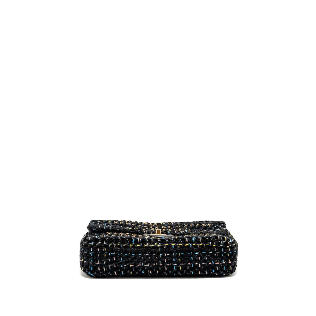 CHANEL MEDIUM SINGLE FLAP BAG TWEED BLACK GHW