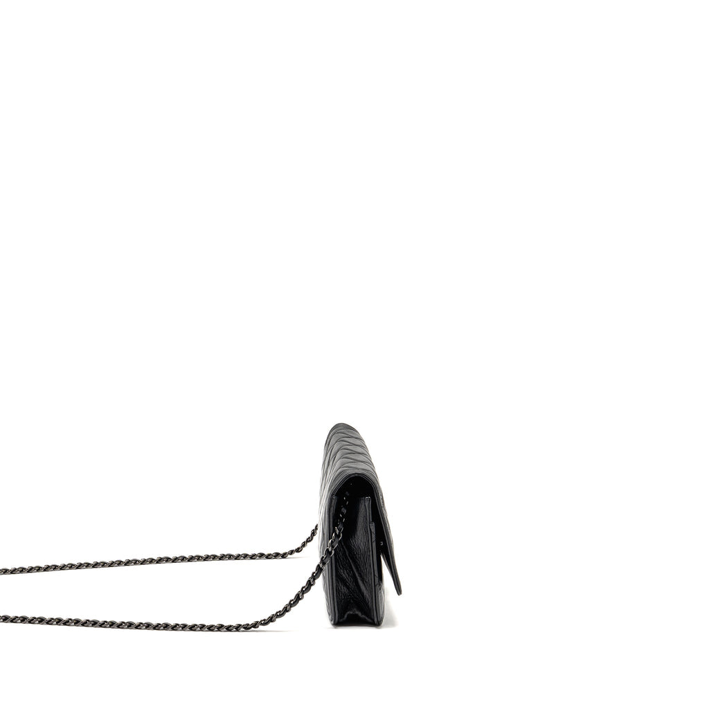 CHANEL BOY WALLET ON CHAIN CALFSKIN BLACK WITH BLACK HARDWARE