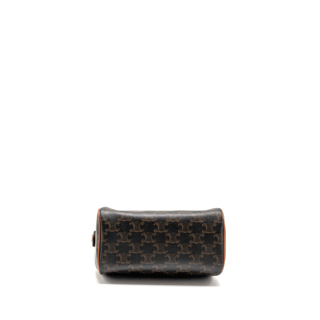 CELINE SMALL BOSTON BAG TRIOMPHE CANVAS/CALFSKIN TAN GHW