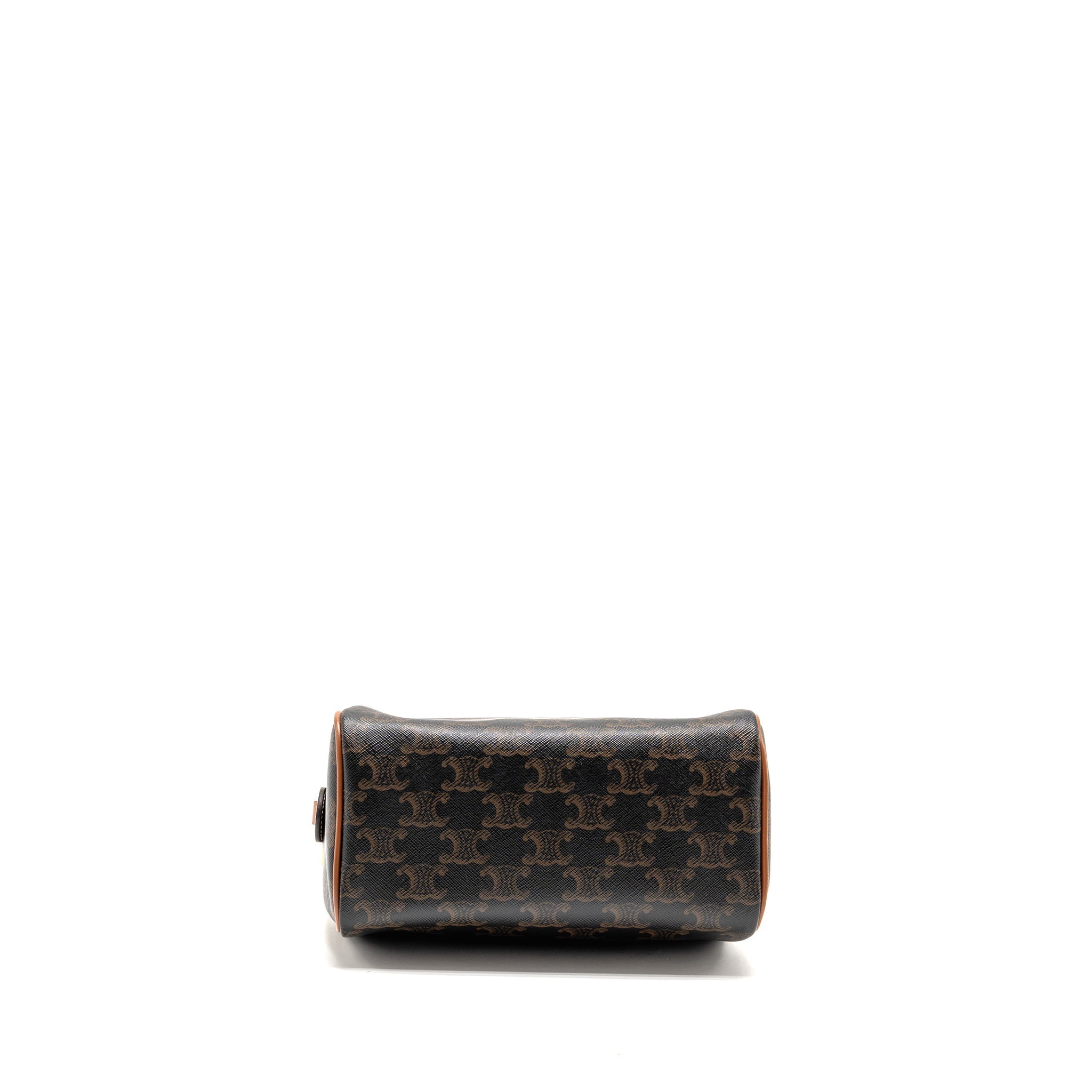 CELINE SMALL BOSTON BAG TRIOMPHE CANVAS/CALFSKIN TAN GHW