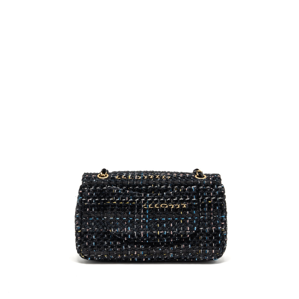 CHANEL MEDIUM SINGLE FLAP BAG TWEED BLACK GHW