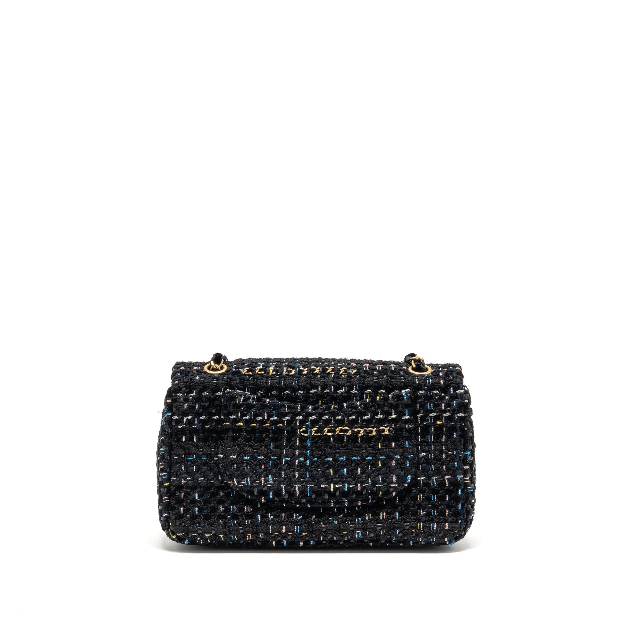 CHANEL MEDIUM SINGLE FLAP BAG TWEED BLACK GHW