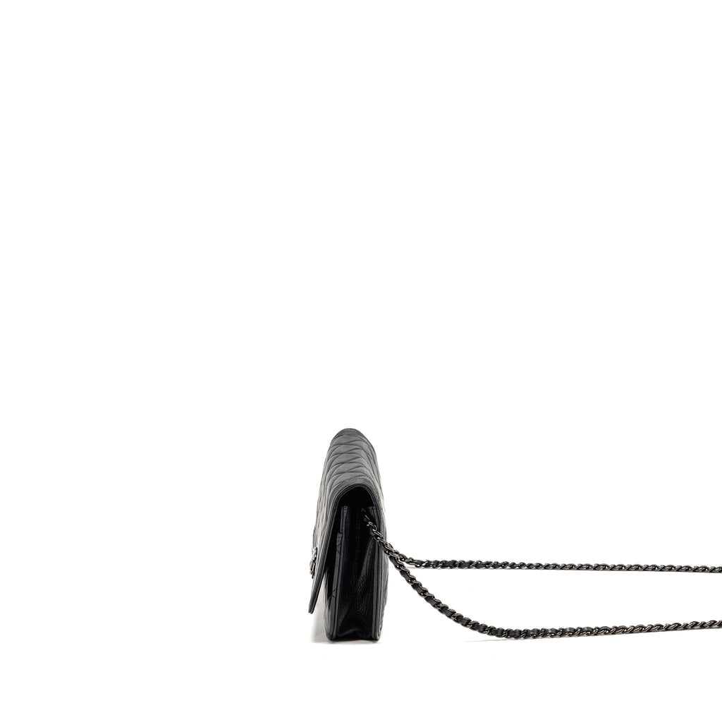 CHANEL BOY WALLET ON CHAIN CALFSKIN BLACK WITH BLACK HARDWARE