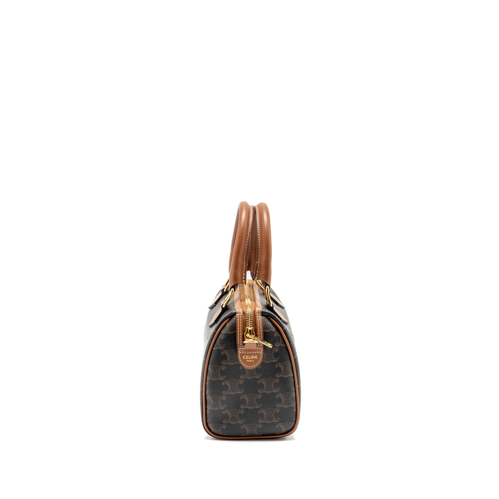CELINE SMALL BOSTON BAG TRIOMPHE CANVAS/CALFSKIN TAN GHW