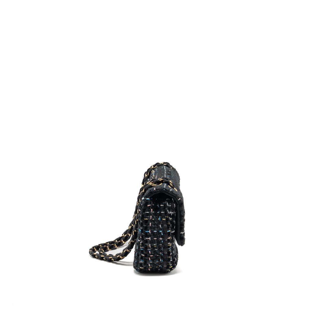 CHANEL MEDIUM SINGLE FLAP BAG TWEED BLACK GHW