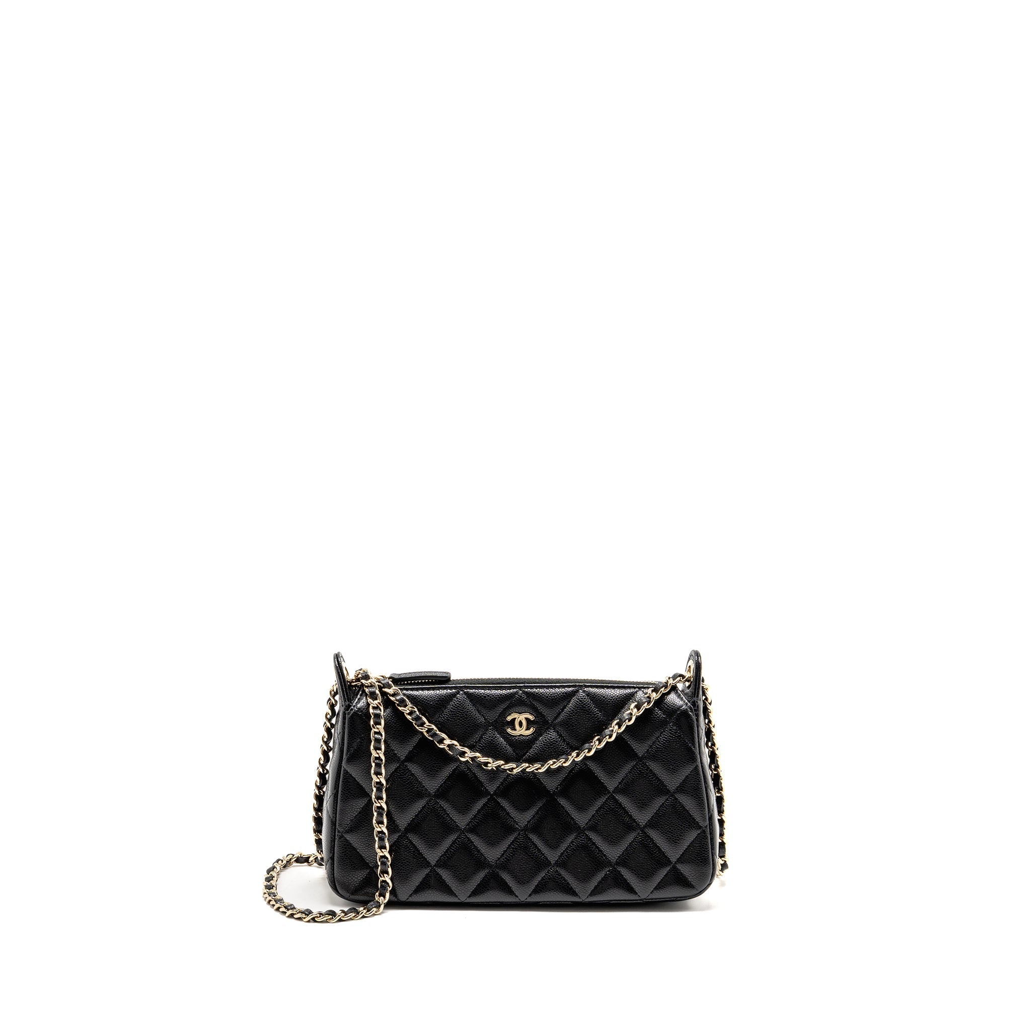 CHANEL 25A ZIP CLUTCH WITH CHAIN CAVIAR BLACK LGHW (MICROCHIP)