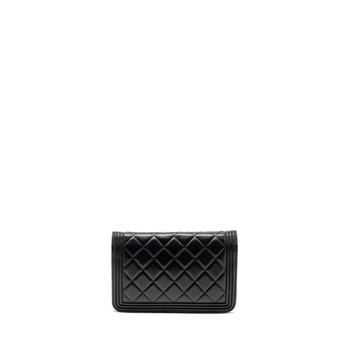 CHANEL BOY WALLET ON CHAIN CALFSKIN BLACK WITH BLACK HARDWARE