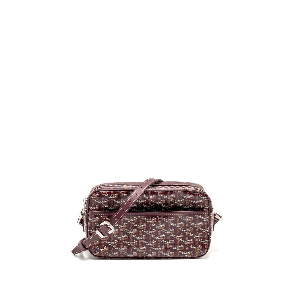 GOYARD CAP-VERT PM BAG GOYARDINE CANVAS/CERVON CALFSKIN BURGUNDY SHW