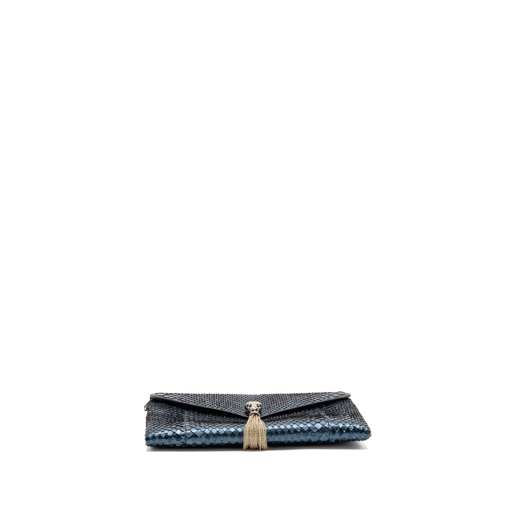 BVLGARI CLUTCH BAG PYTHON/NAPPA ROYAL SAPPHIRE/BLACK LGHW