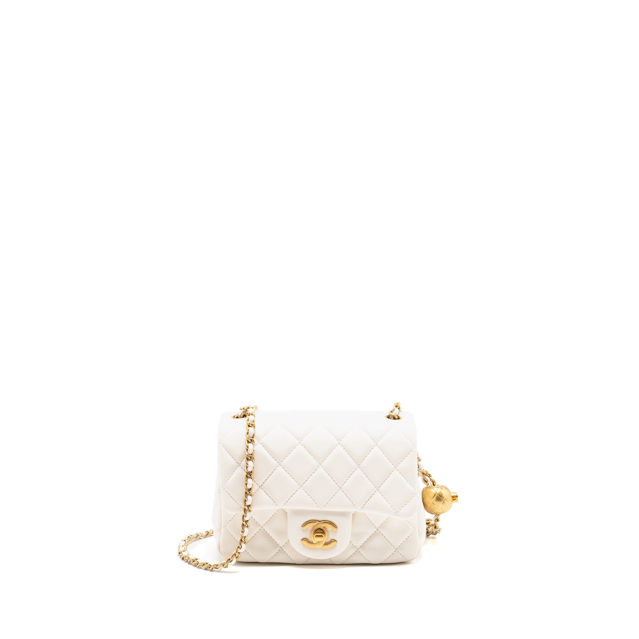 CHANEL PEARL CRUSH MINI SQUARE LAMBSKIN WHITE BRUSHED GHW (MICROCHIP)