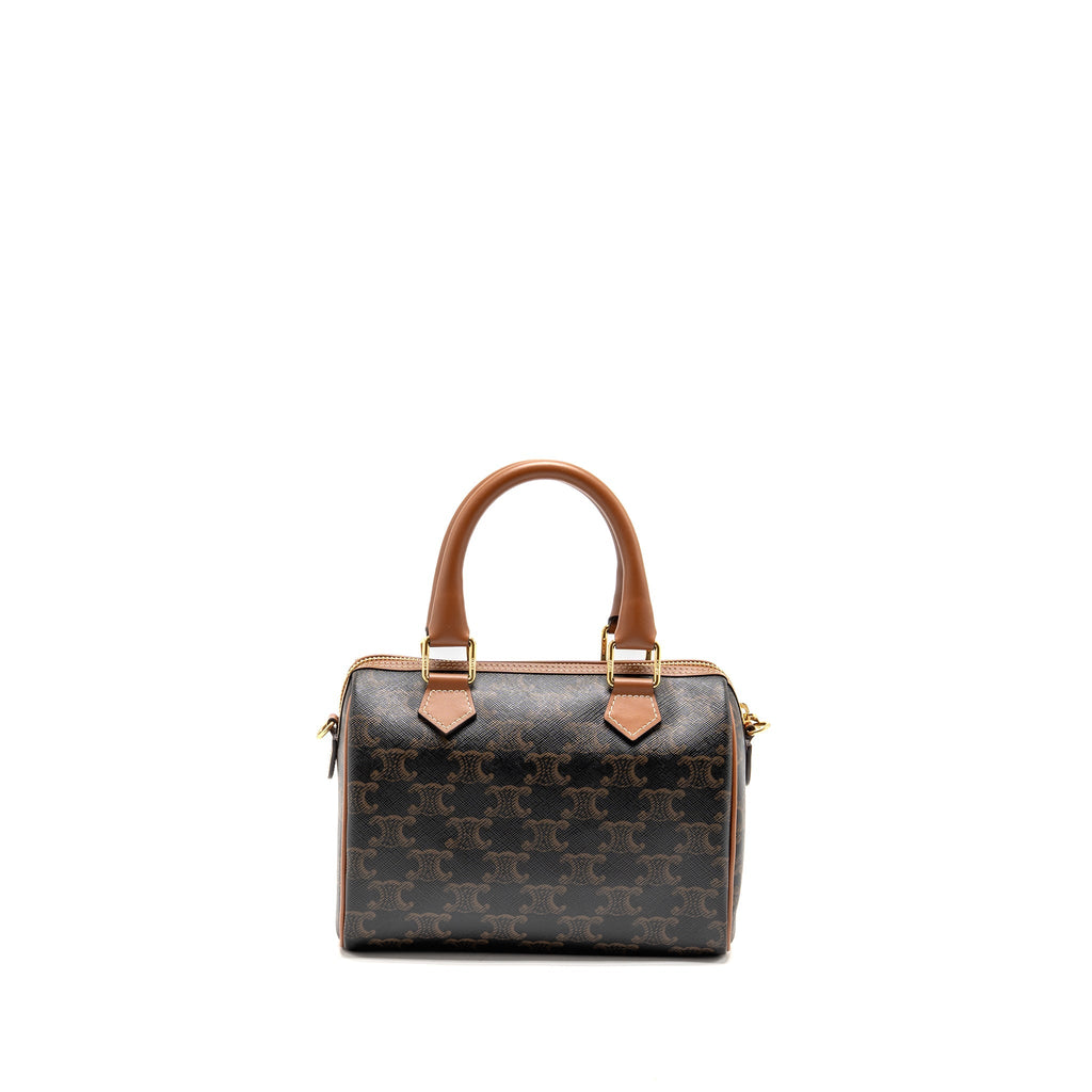 CELINE SMALL BOSTON BAG TRIOMPHE CANVAS/CALFSKIN TAN GHW
