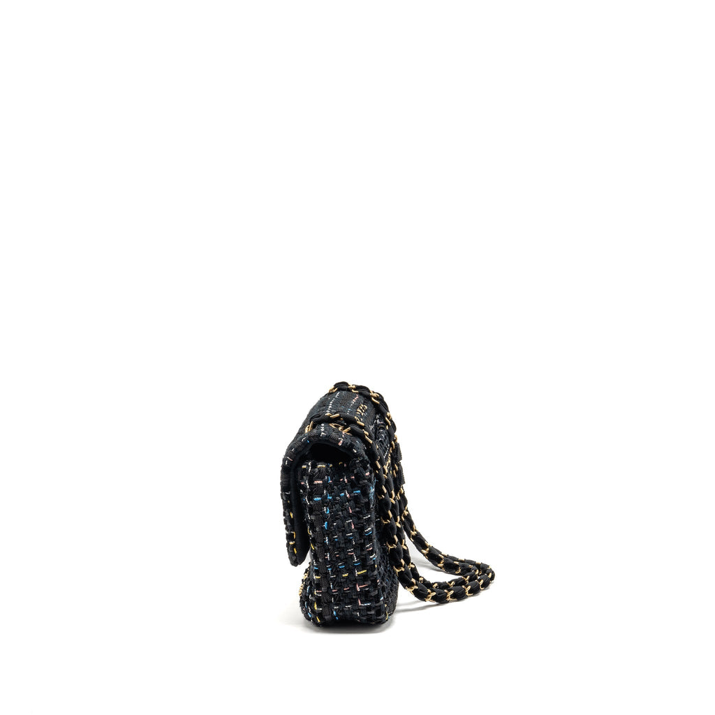 CHANEL MEDIUM SINGLE FLAP BAG TWEED BLACK GHW