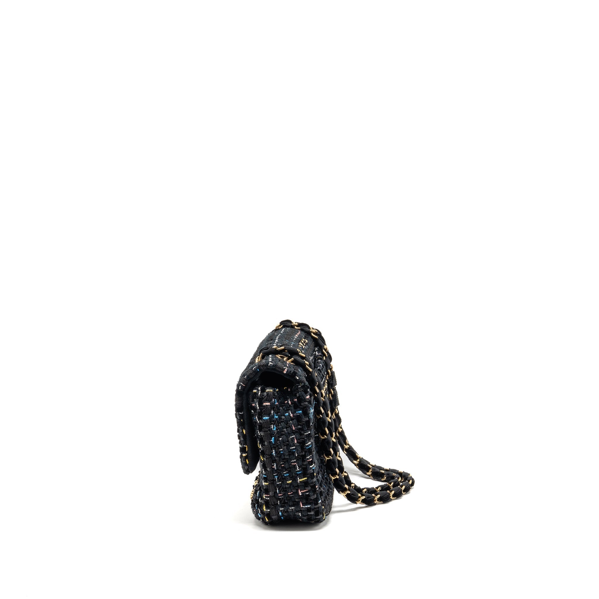 CHANEL MEDIUM SINGLE FLAP BAG TWEED BLACK GHW