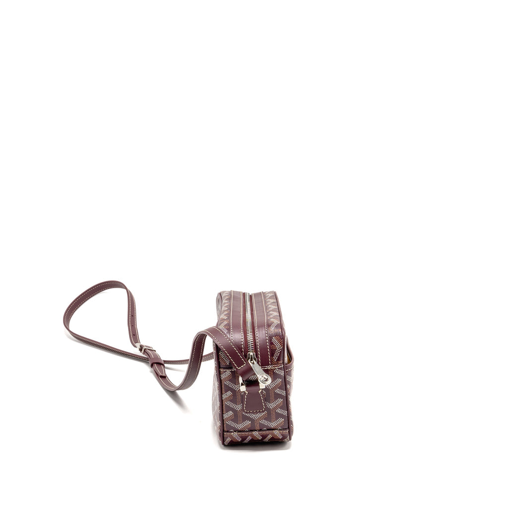 GOYARD CAP-VERT PM BAG GOYARDINE CANVAS/CERVON CALFSKIN BURGUNDY SHW