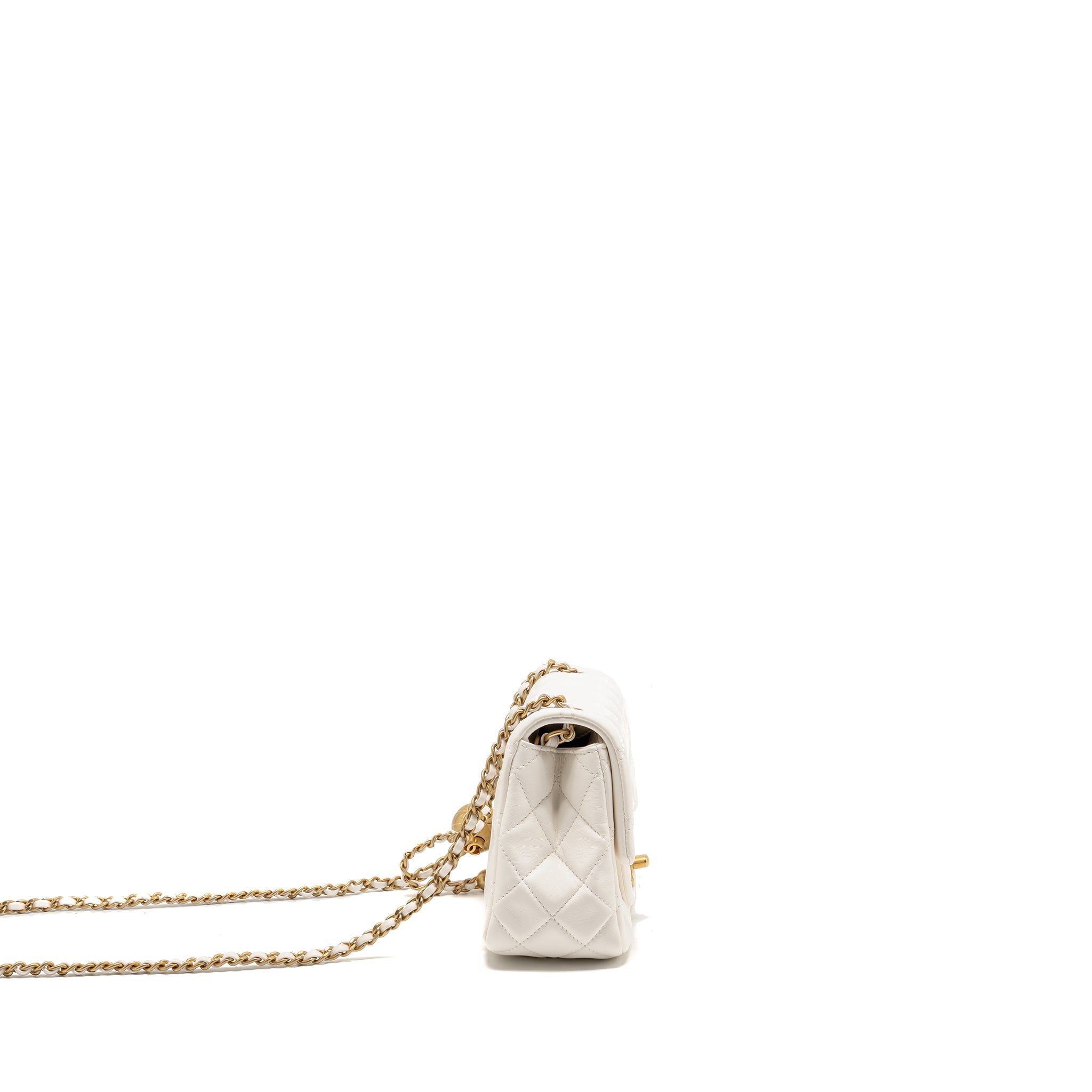 CHANEL PEARL CRUSH MINI SQUARE LAMBSKIN WHITE BRUSHED GHW (MICROCHIP)