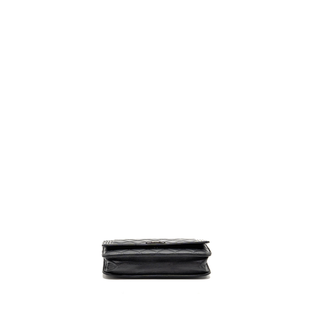 CHANEL BOY WALLET ON CHAIN CALFSKIN BLACK WITH BLACK HARDWARE
