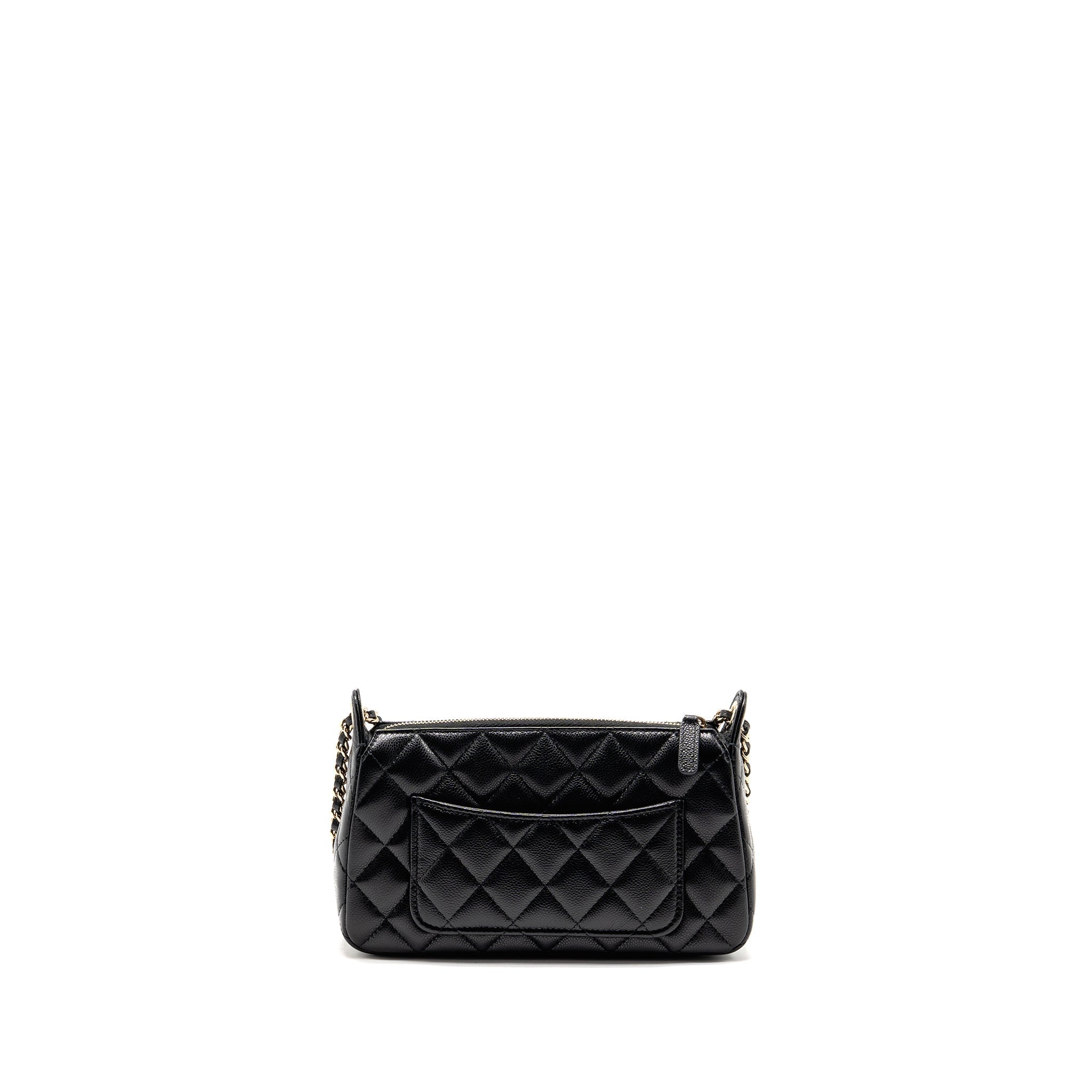 CHANEL 25A ZIP CLUTCH WITH CHAIN CAVIAR BLACK LGHW (MICROCHIP)