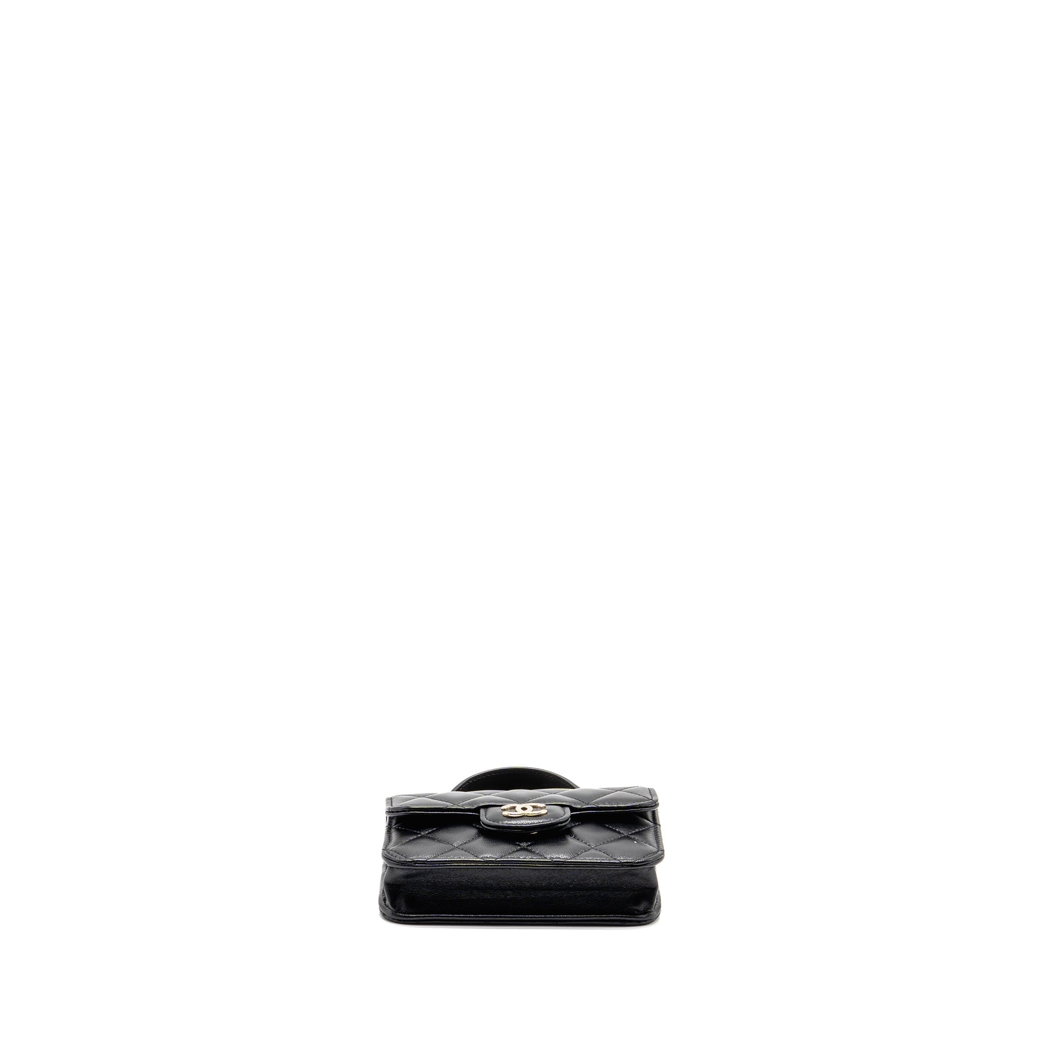 CHANEL MINI TOP HANDLE FLAP COIN PURSE WITH CHAIN LAMBSKIN BLACK LGHW