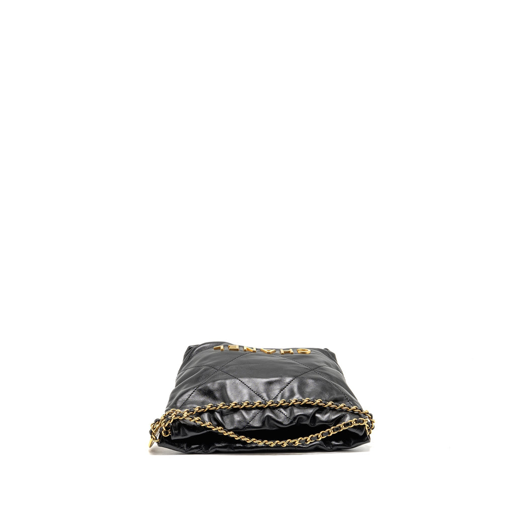 CHANEL MINI 22 BAG SHINY CALFSKIN BLACK GHW (MICROCHIP)