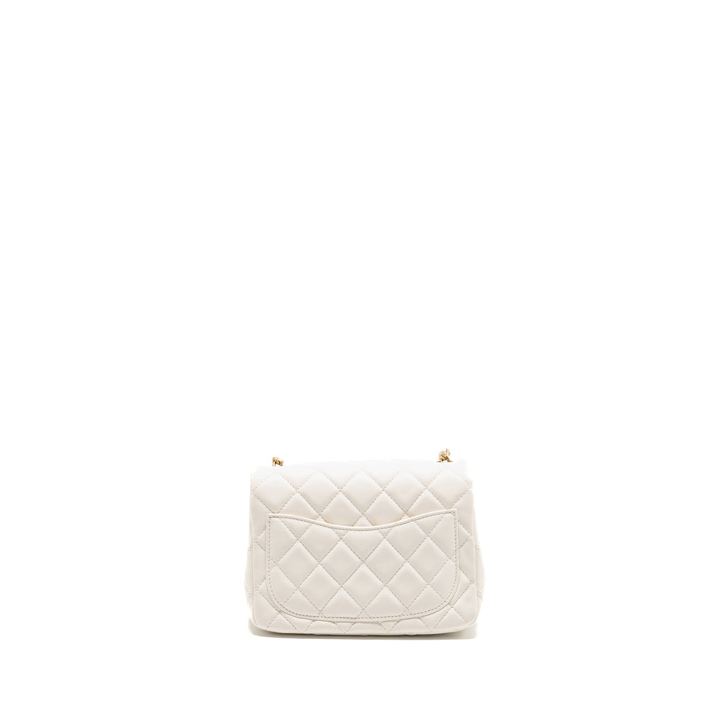 CHANEL PEARL CRUSH MINI SQUARE LAMBSKIN WHITE BRUSHED GHW (MICROCHIP)