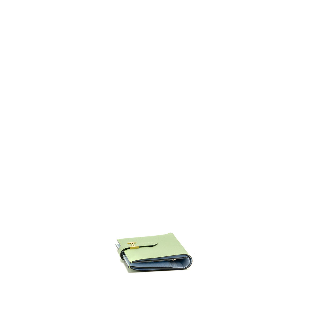 HERMES BEARN COMPACT VERSO WALLET EPSOM VERT CRIQUET/BLEU BRUME GHW