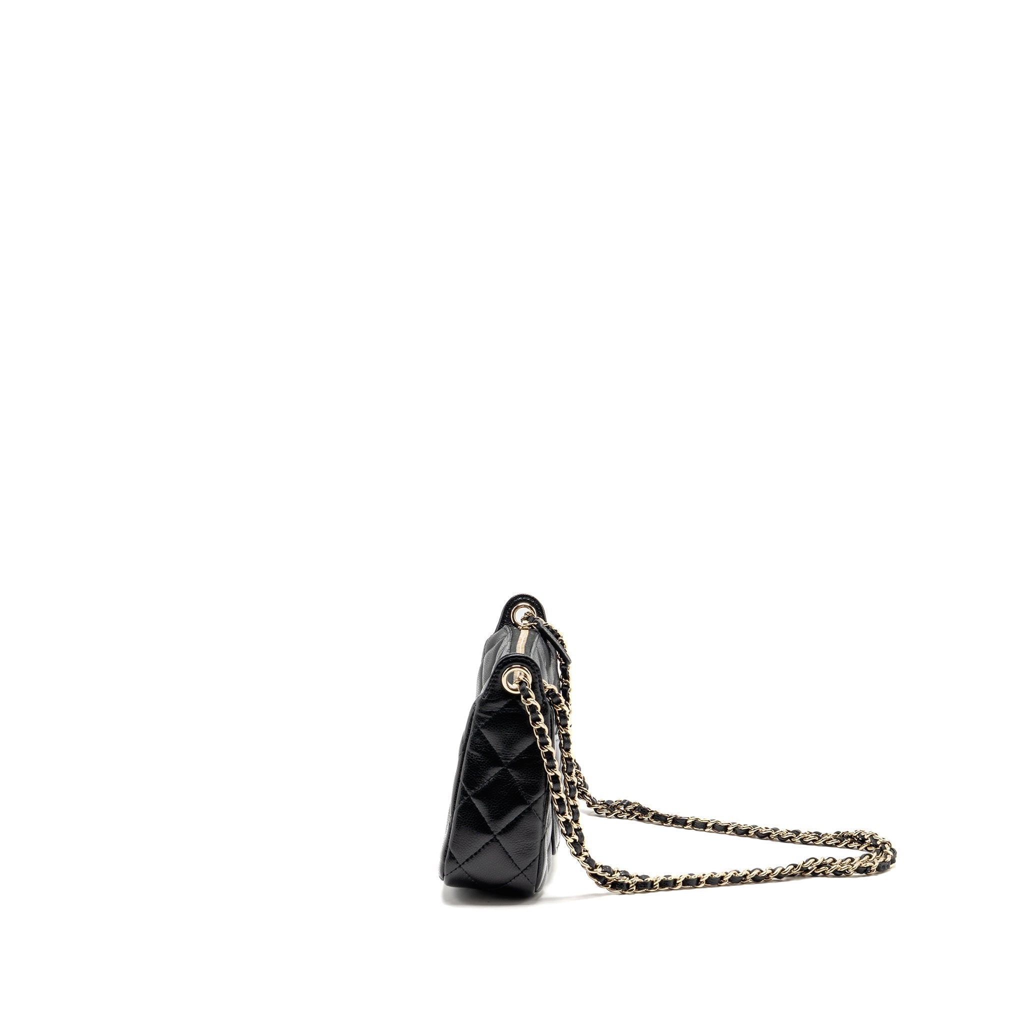 CHANEL 25A ZIP CLUTCH WITH CHAIN CAVIAR BLACK LGHW (MICROCHIP)
