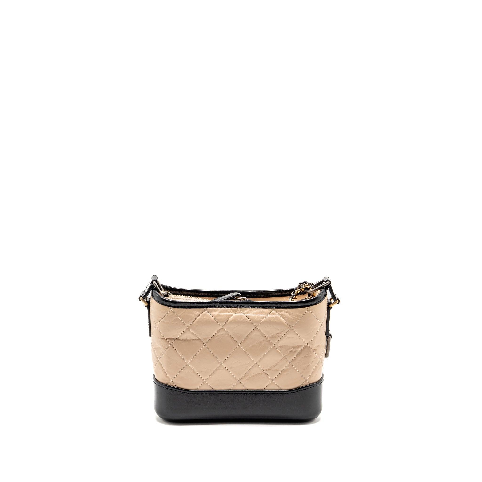 CHANEL SMALL GABRIELLE HOBO BAG AGED CALFSKIN BEIGE/BLACK MULTICOLOURED HARDWARE
